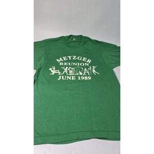 Vintage Screen Stars Green 1989 Metzger Family Reunion T-shirt Sz L Made In USA